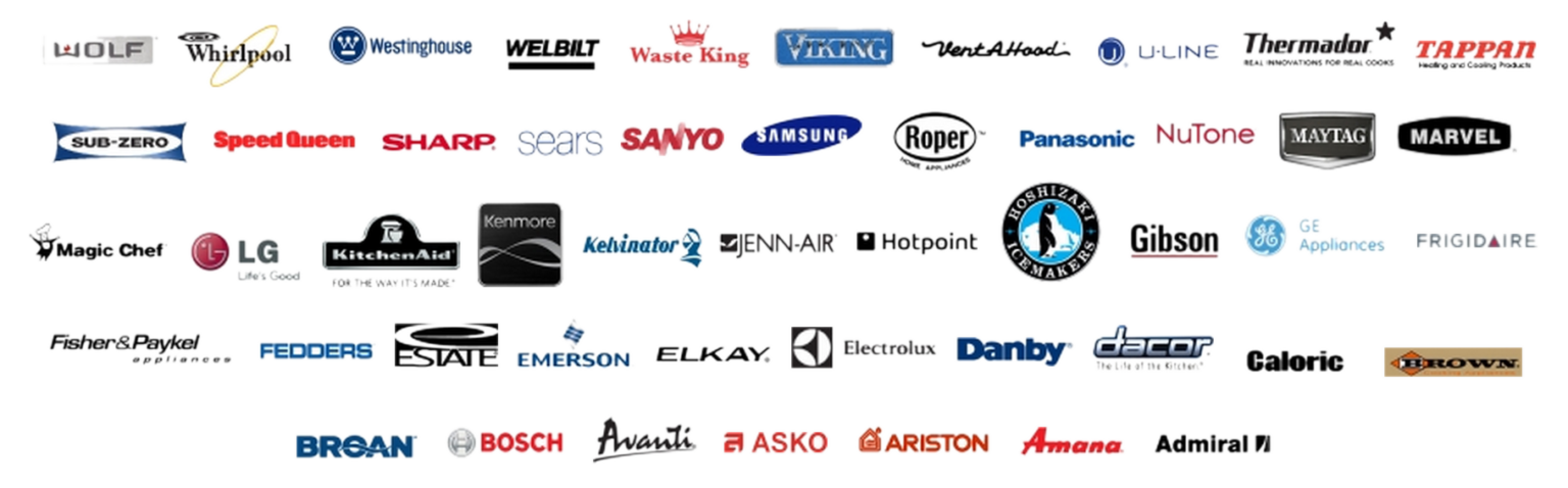 Appliance brands we repair - Sub-Zero, GE, Whirlpool, Samsung, Frigidaire, Bosch, LG, KitchenAid and more
